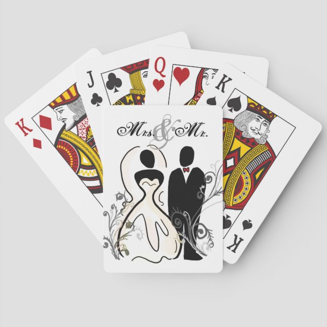 Customizable names bride groom playing cards (Back)