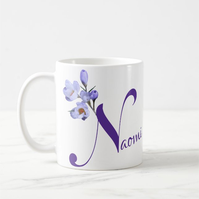 Customizable Naomi name pretty purple floral girly Coffee Mug (Left)