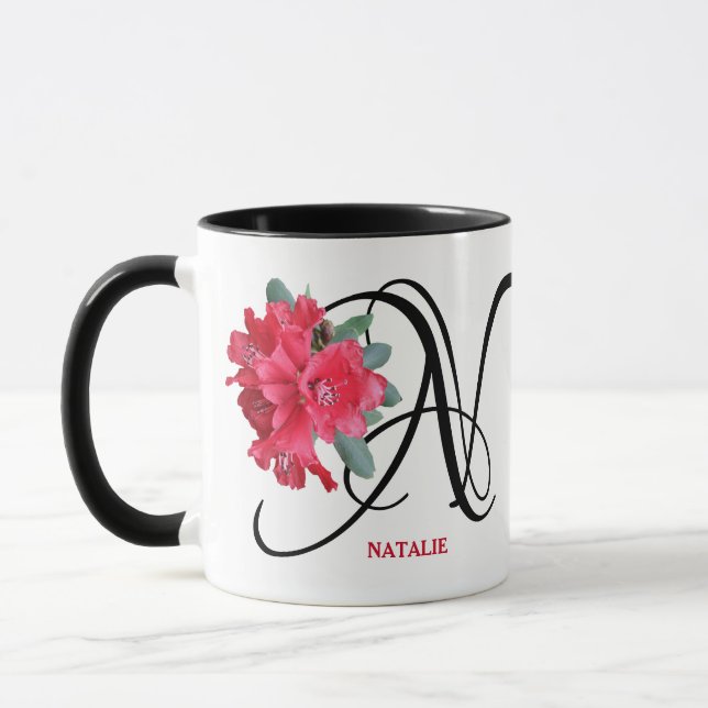 Customizable Natalie name monogram boho floral red Mug (Left)