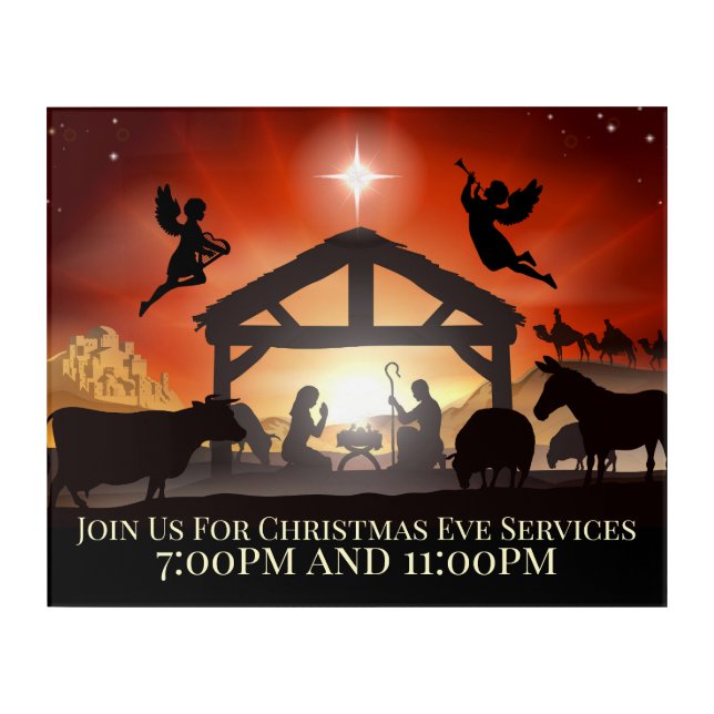 Customizable Nativity Scene Religious Christmas Acrylic Print (Front)