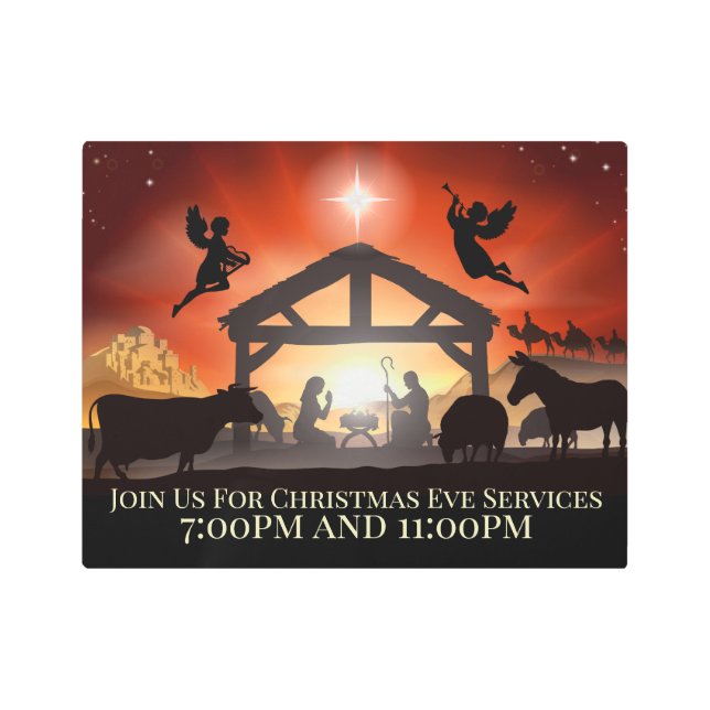 Customizable Nativity Scene Religious Christmas Metal Print (Front)