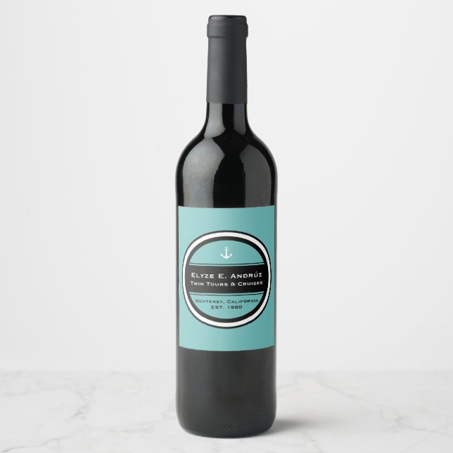 Customizable Nautical Anchor Circle Wine Label (Front)