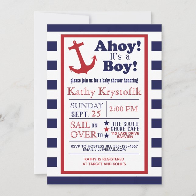 Customizable Nautical Baby Boy Shower Invitation (Front)