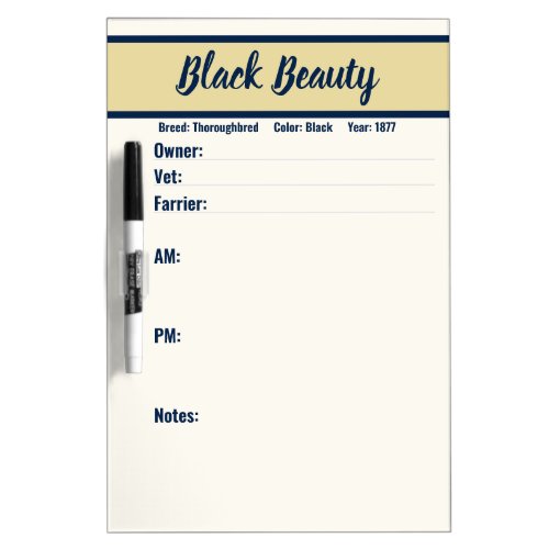 Customizable Navy and Gold Horse Stall Dry Erase Board