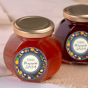 Customizable Navy Blue Fruits Homemade Yummy Jam Labels