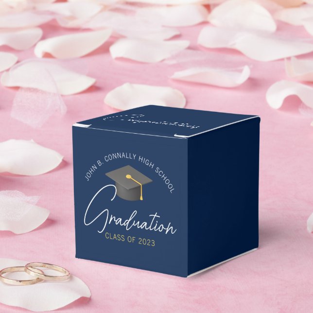 Customizable Navy Blue Modern Graduation Party Favor Boxes | Zazzle