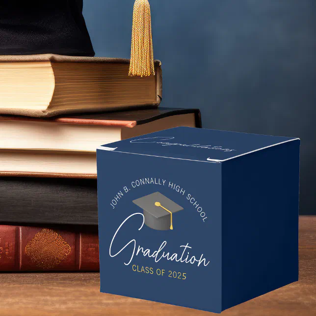 Customizable Navy Blue Modern Graduation Party Favor Boxes | Zazzle Customizable Navy Blue Modern Graduation Party Favor Boxes | Zazzle