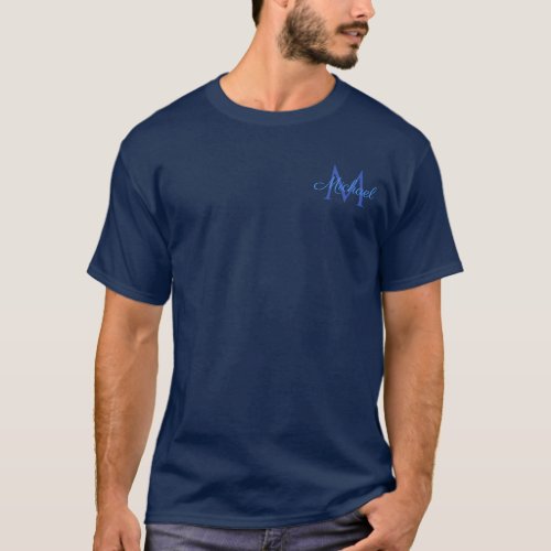 Customizable Navy Blue Monogram Initial Letter T_Shirt
