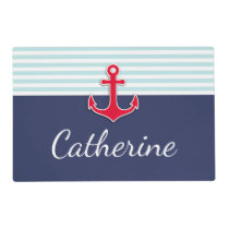 Customizable Navy Blue Red Anchor Design Placemat