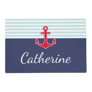 Customizable Navy Blue Red Anchor Design Placemat