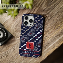 Customizable Navy Blue Silver White Red Aztec  iPhone 15 Pro Max Case