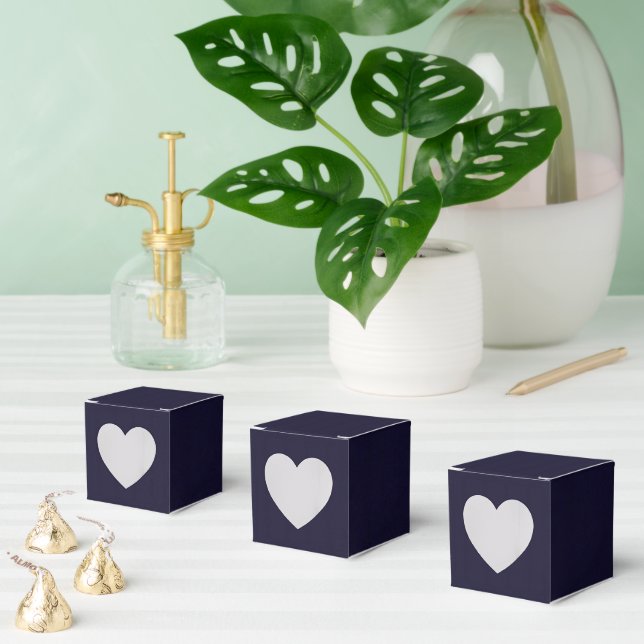 Customizable Navy Blue Simple Attractive Heart Favor Boxes (Multiple)