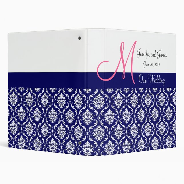 Customizable Navy Damask Wedding Planner Binders (Background)
