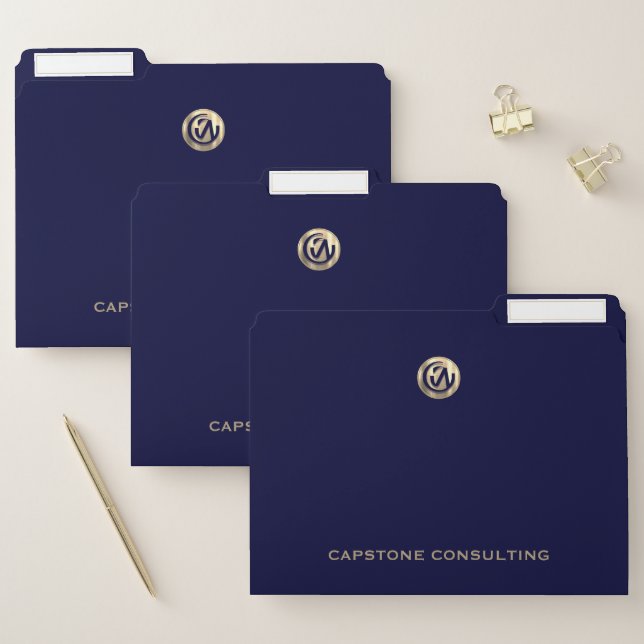 Customizable Navy File Folder with Gold Logo (Set)