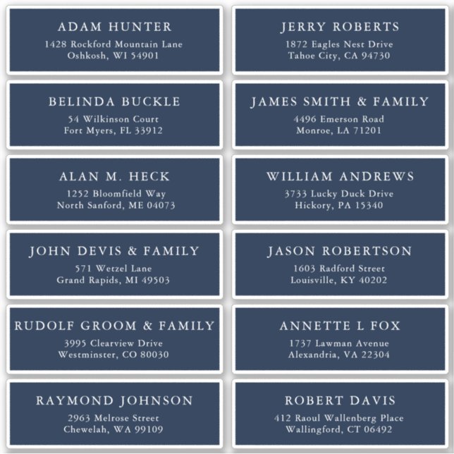 Customizable Navy wedding guest address  sticker (Front)