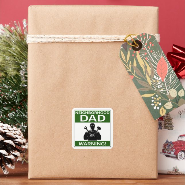 Customizable Neighborhood Dad Sign Green Square Sticker (Holiday)