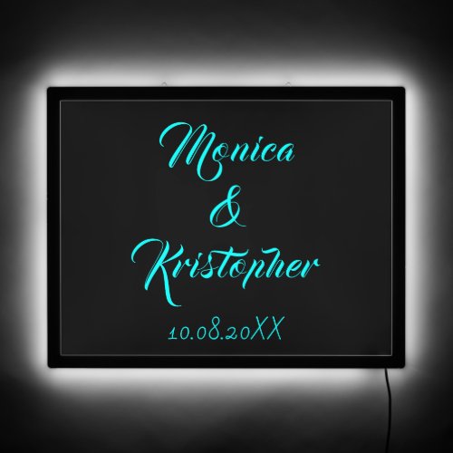 Customizable Neon Black and Blue Wedding Name LED Sign