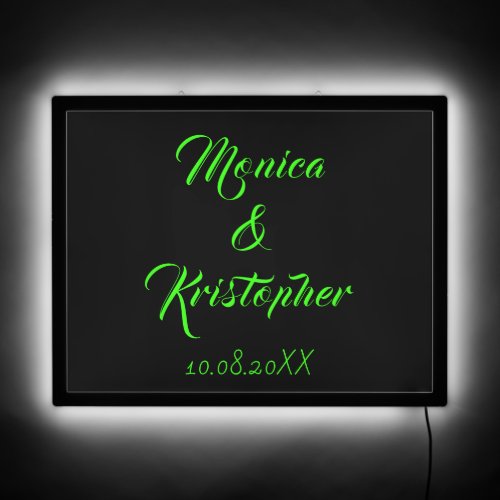 Customizable Neon Black and Green Wedding Name LED Sign