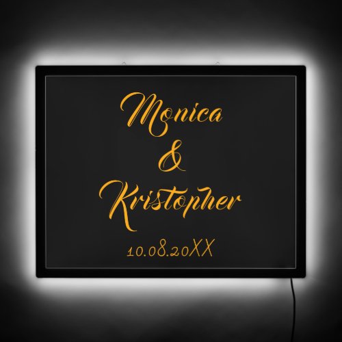 Customizable Neon Black and Orange Wedding Name LED Sign