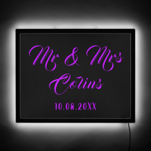 Customizable Neon Black and Purple Wedding LED Sign