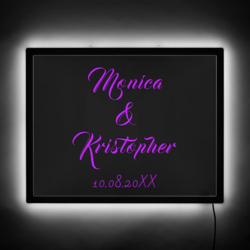 Customizable Neon Black and Purple Wedding Name LED Sign