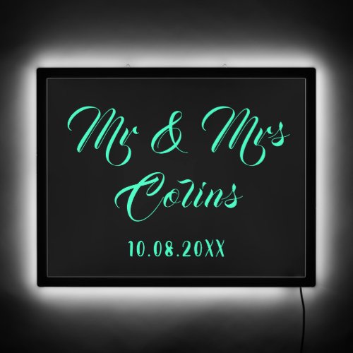 Customizable Neon Black and Teal Wedding LED Sign