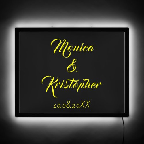 Customizable Neon Black and Yellow Wedding Name LED Sign