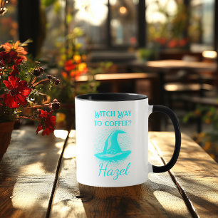 Customizable Neon Halloween - Cyan Witch Hat Mug