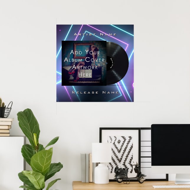 Customizable Neon Lights Vinyl Record Poster (Home Office)