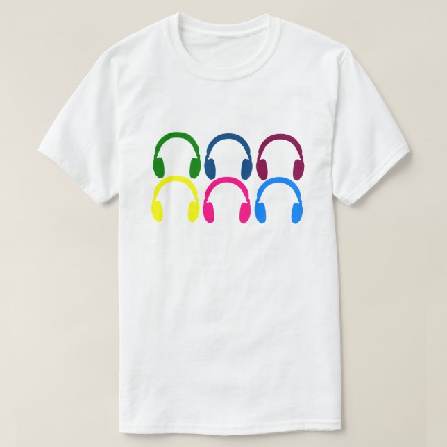 Customizable Neon Rainbow Headphones T-Shirt (Design Front)