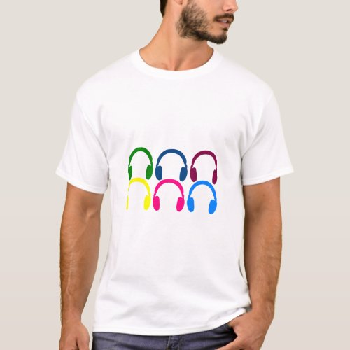 Customizable Neon Rainbow Headphones  T_Shirt