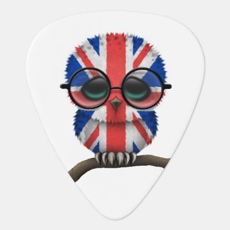 Customizable Nerdy British Baby Owl Chic Guitar Pick