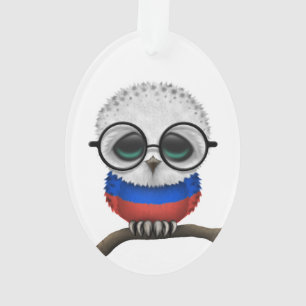 Customizable Nerdy Russian Baby Owl Chic Ornament
