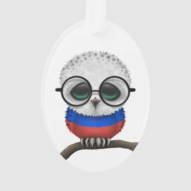 Customizable Nerdy Russian Baby Owl Chic Ornament (Back)