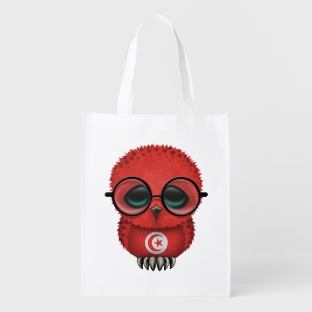 Customizable Nerdy Tunisian Baby Owl Chic Grocery Bag (Front)