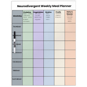 Customizable Neurodivergent Weekly Meal Planner Dry Erase Board