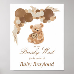 Customizable Neutral Brown Pampas Teddy Bear Sign