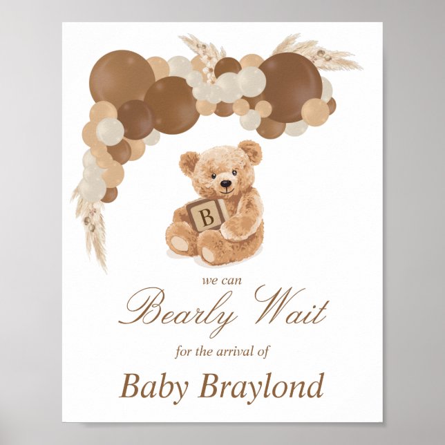 Customizable Neutral Brown Pampas Teddy Bear Sign (Front)
