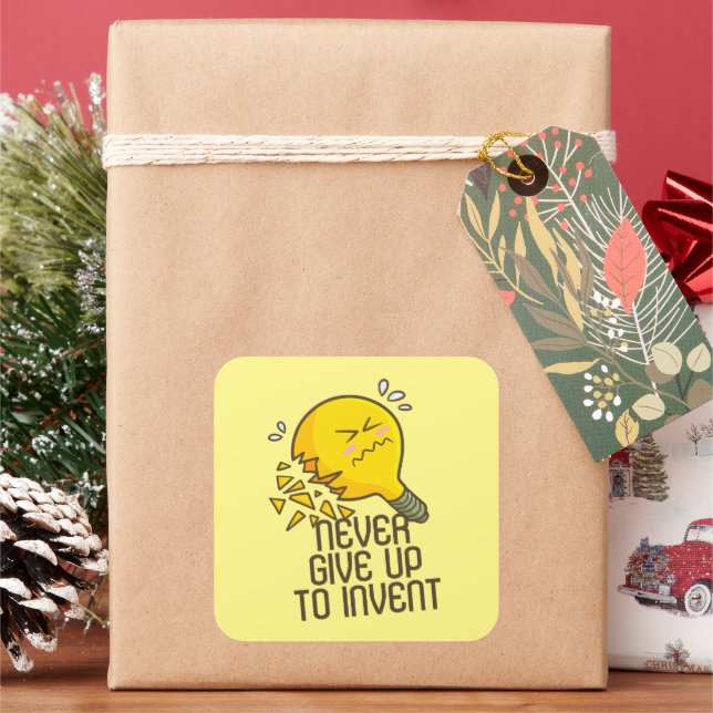 Customizable Never Give Up to Invent Square Sticker (Holiday)