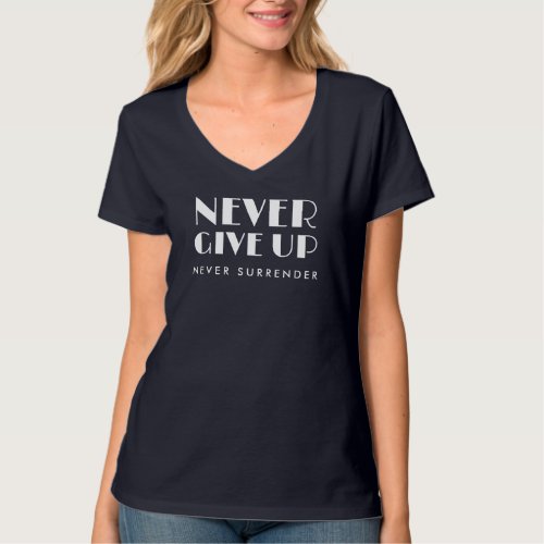 Customizable Never Give Up Womens V_Neck Navy Blue T_Shirt