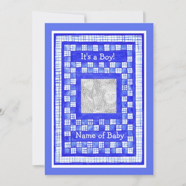 Customizable New Baby Boy Announcement Photo Card (Front)