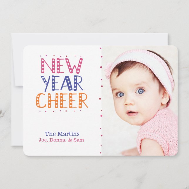 CUSTOMIZABLE New Year Cheer Bright Colors Holiday Card (Front)