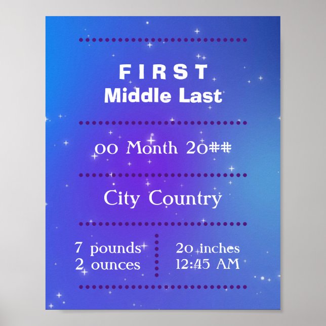 Customizable newborn baby purple blue poster (Front)