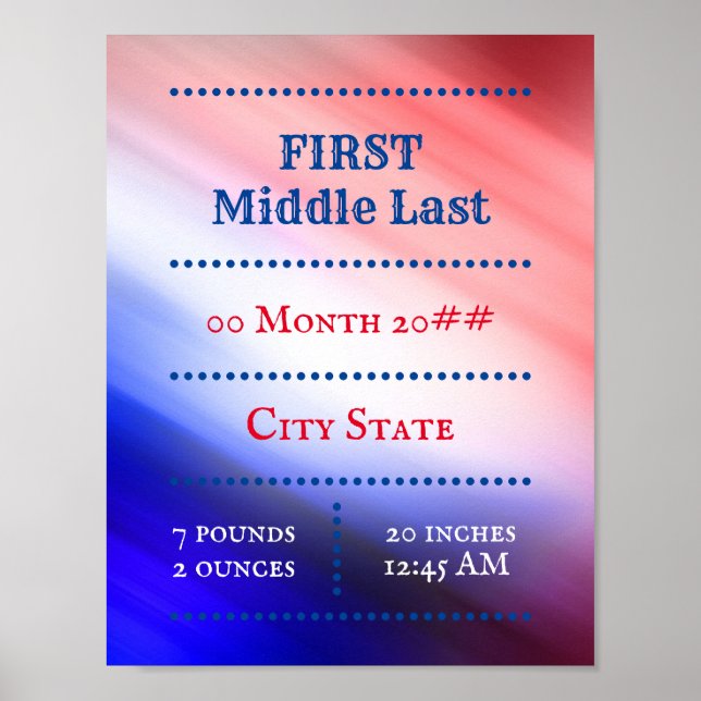 Customizable newborn baby red white blue poster (Front)