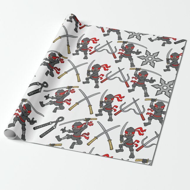 Customizable Ninja Pattern Wrapping Paper (Unrolled)
