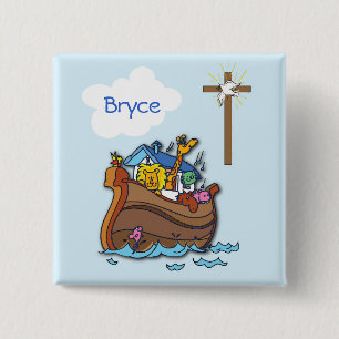 Customizable Noah’s Ark Baby Baptism, Boy Blue Button