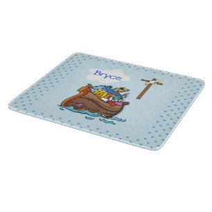 Customizable Noah’s Ark Baby Baptism, Boy Blue Cutting Board