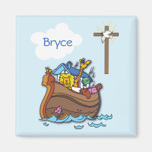 Customizable Noah’s Ark Baby Baptism, Boy Blue Magnet