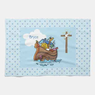Customizable Noah’s Ark Baby Baptism, Boy Blue Towel