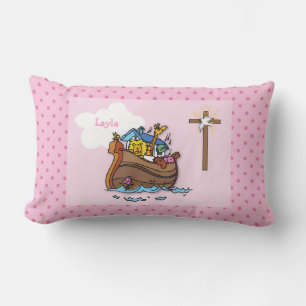 Customizable Noah’s Ark Baby Baptism, Girl Pink Lumbar Pillow